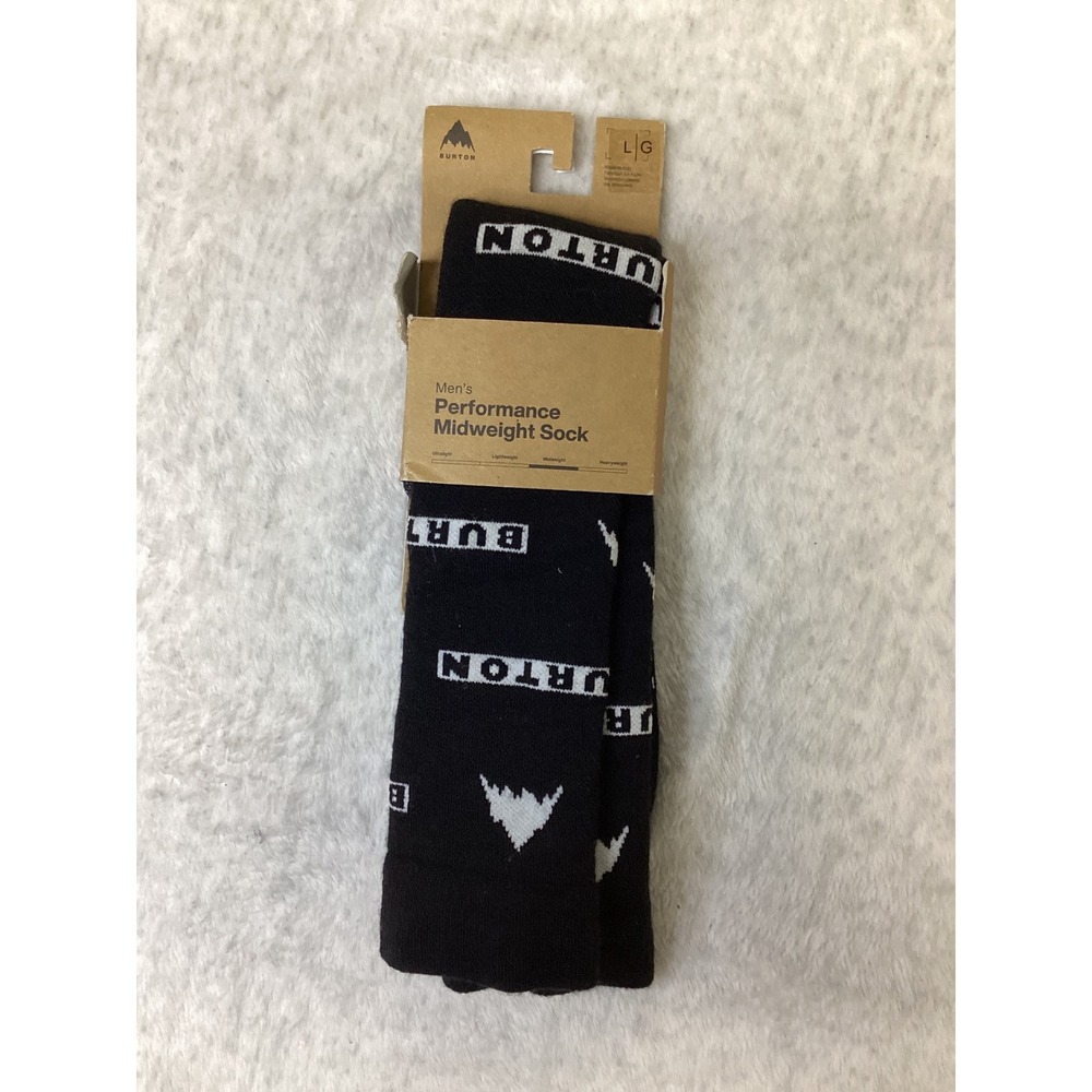 Burton Mens Performance Midweight Socks Black Logo Over The Calf Size Large NEW